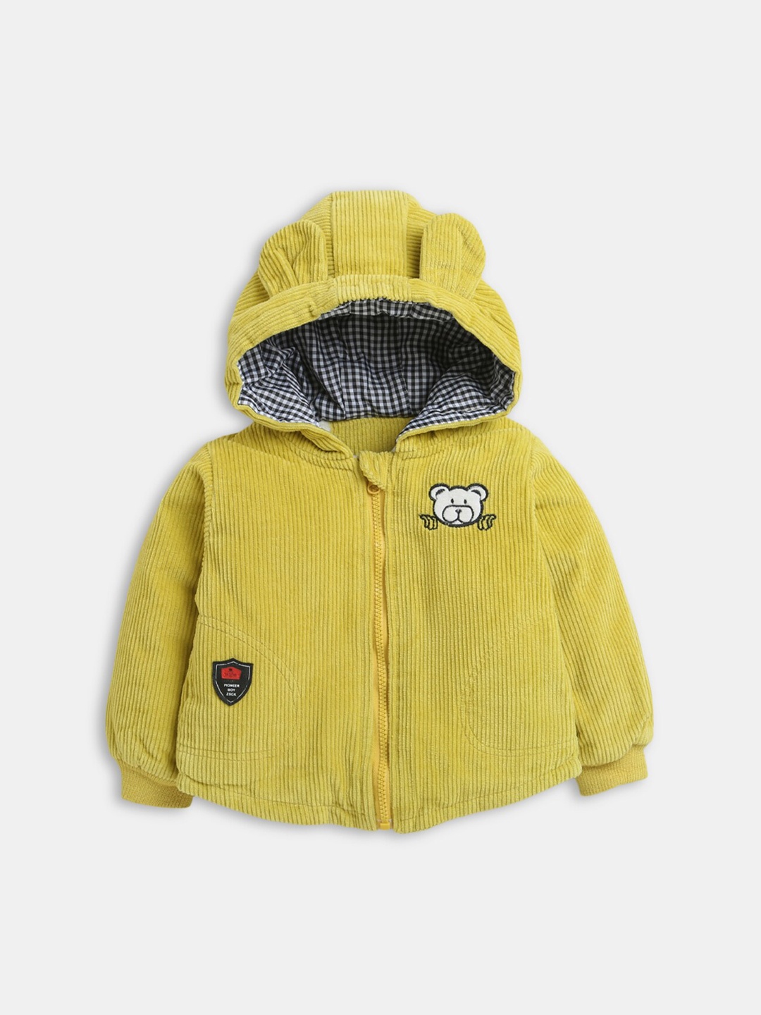 

Hopscotch Girls Yellow Striped Hooded Open Front Jacket