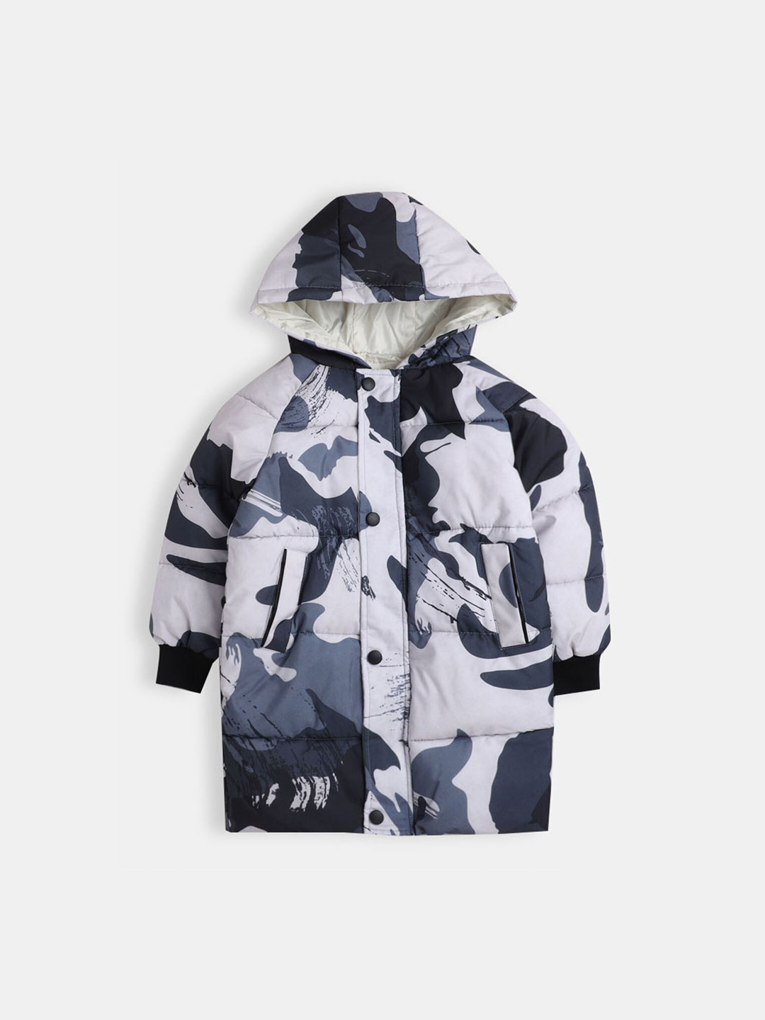 

Hopscotch Boys White & Grey Camouflage Printed Knee-Length Overcoats