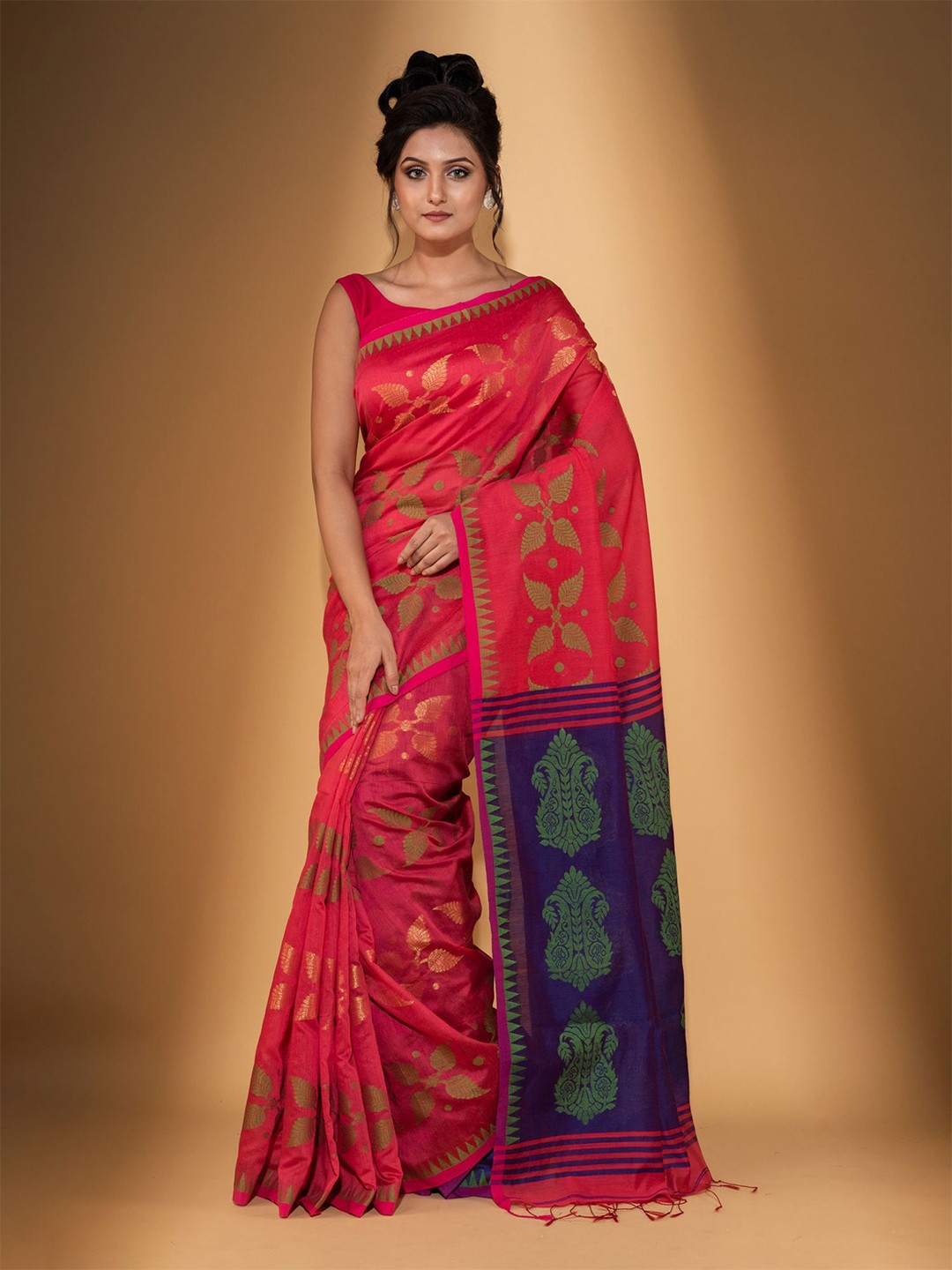 

BEATITUDE Red & Blue Woven Design Saree