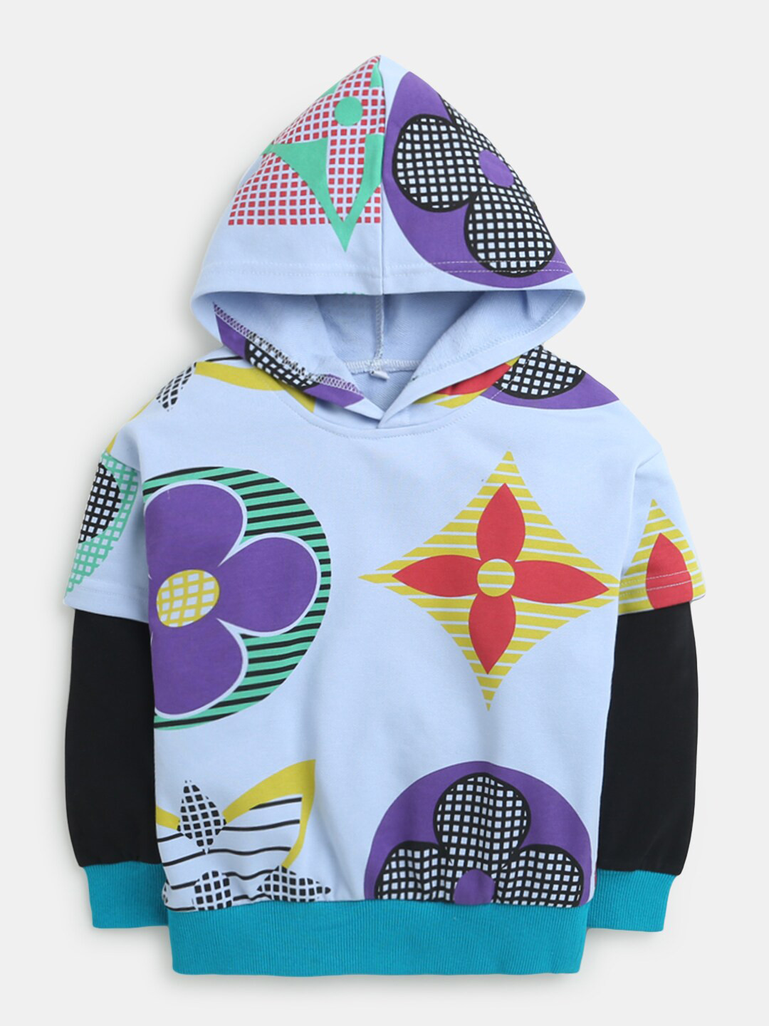 

Hopscotch Boys Purple Printed Hooded Sweatshirt