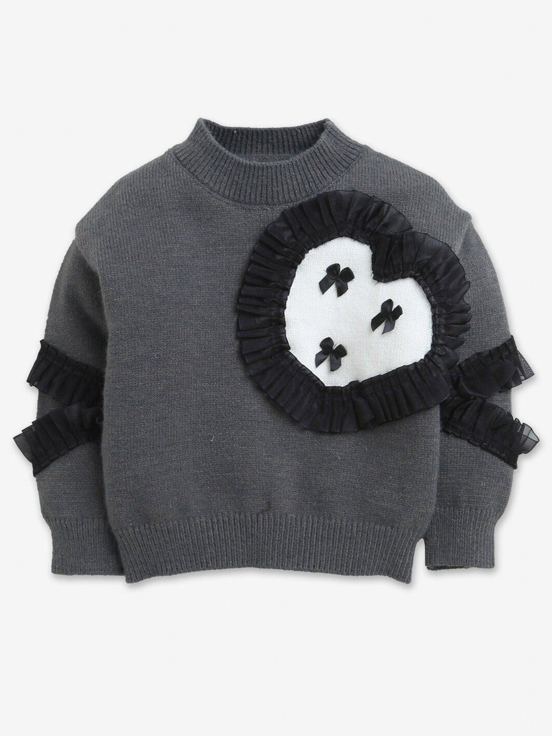 

Hopscotch Girls Grey & Black Pullover with Embellished Detail Sweater