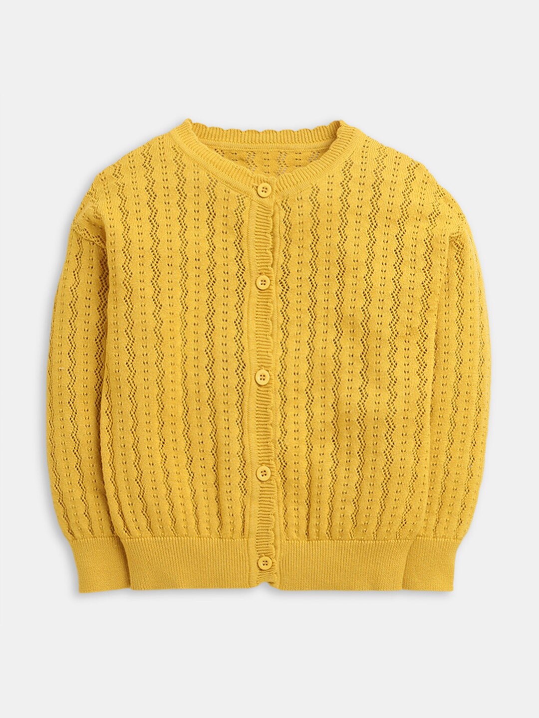 

Hopscotch Girls Yellow Cable Knit Cotton Cardigan