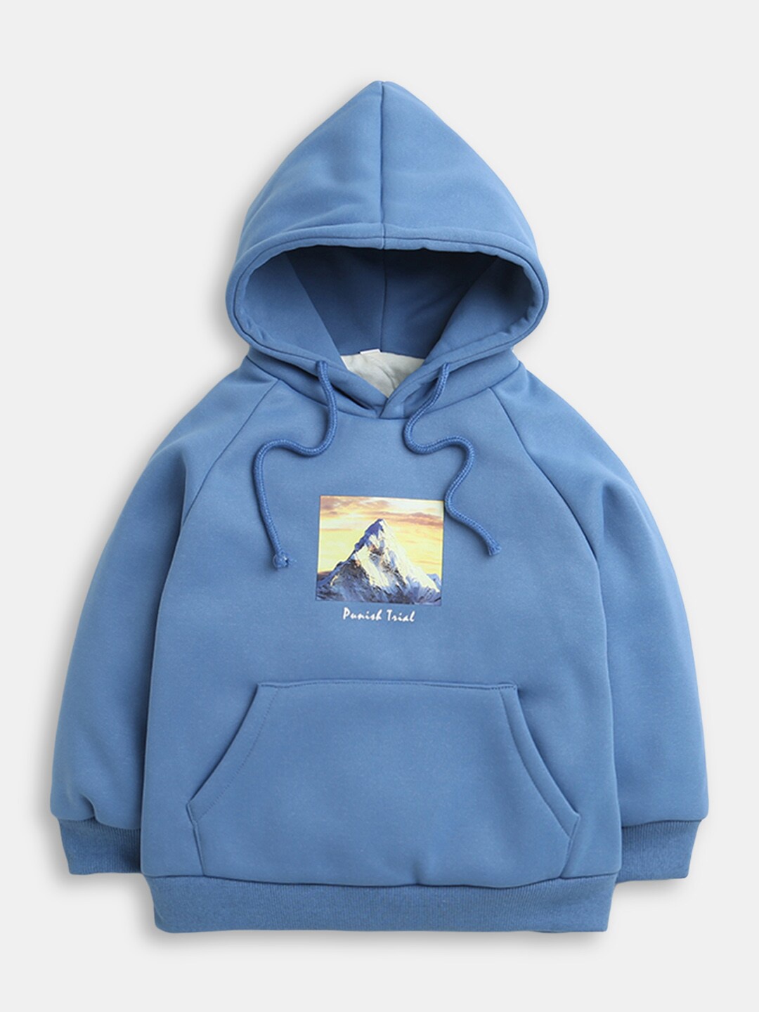 

Hopscotch Boys Blue Printed Hooded Sweatshirt