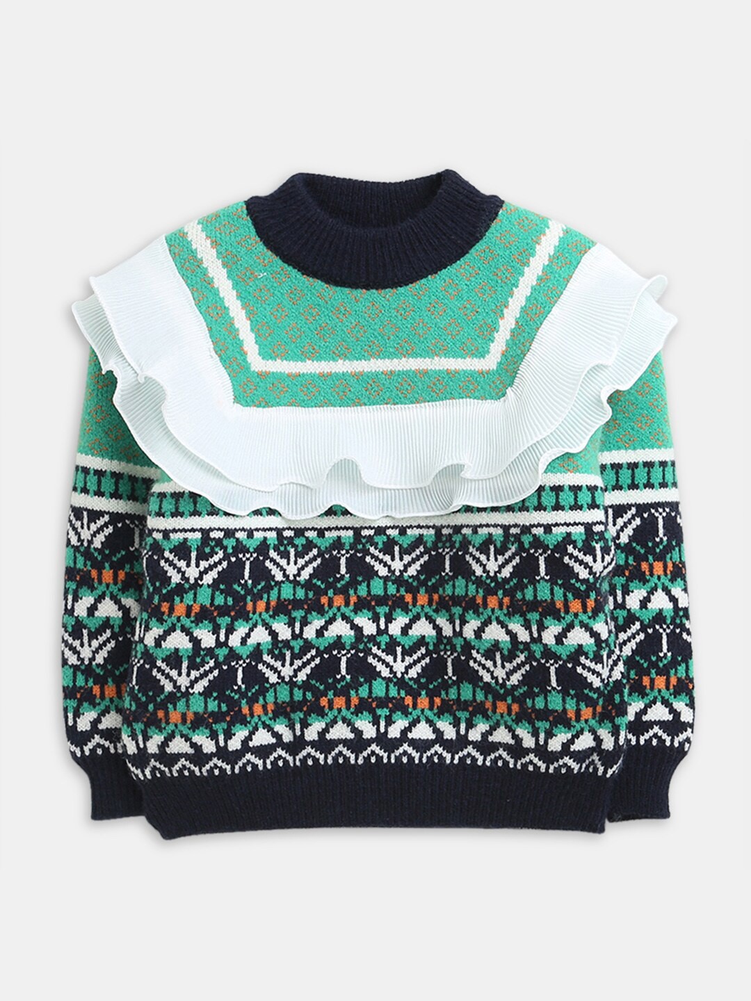

Hopscotch Girls Green & White Printed Pullover