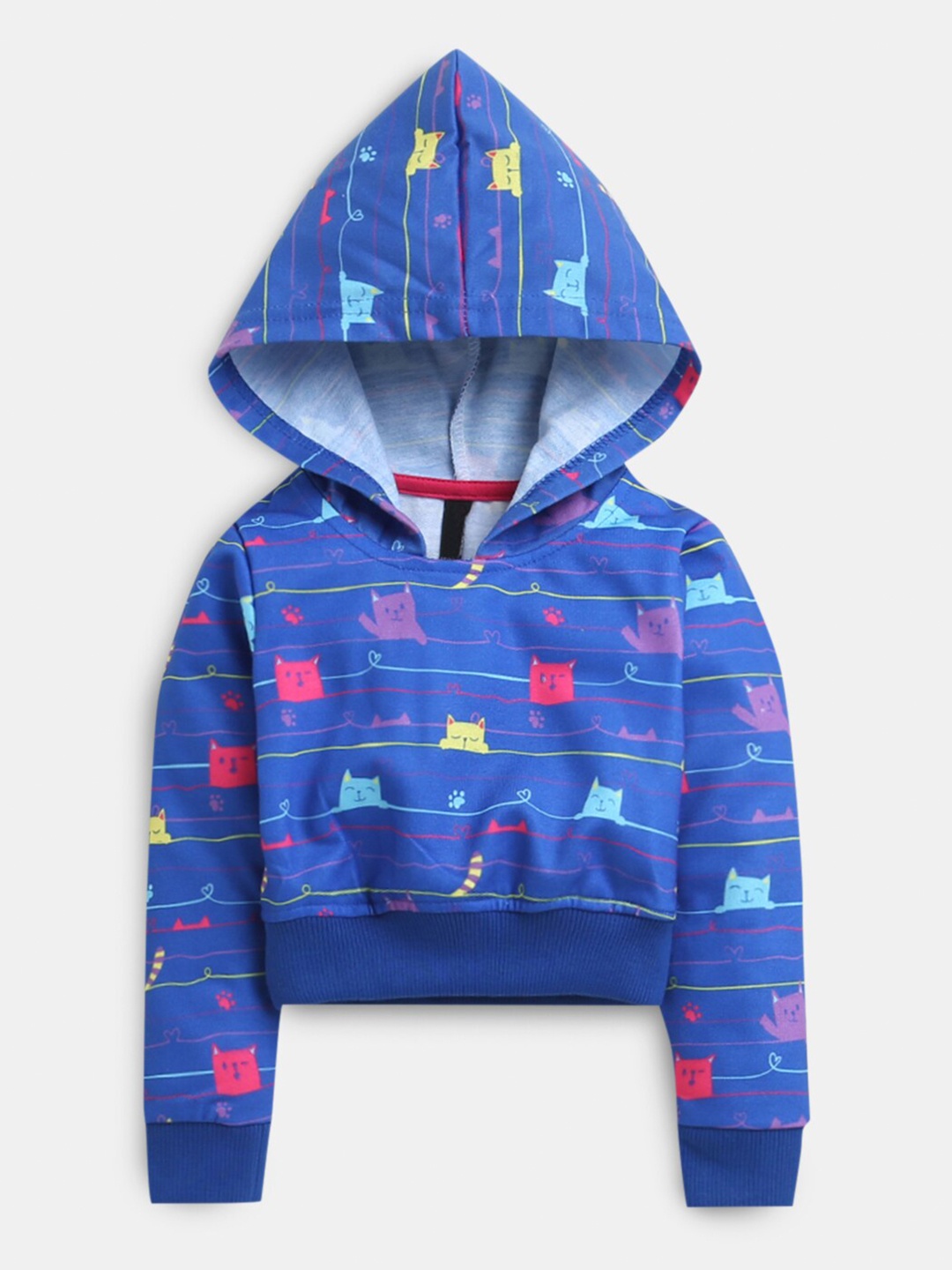 

Hopscotch Girls Blue Printed Hooded Sweatshirt