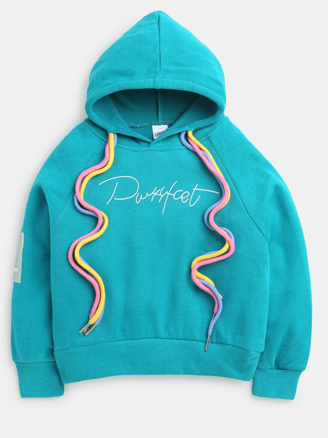 

Hopscotch Girls Teal Hooded Pure Cotton Sweatshirt