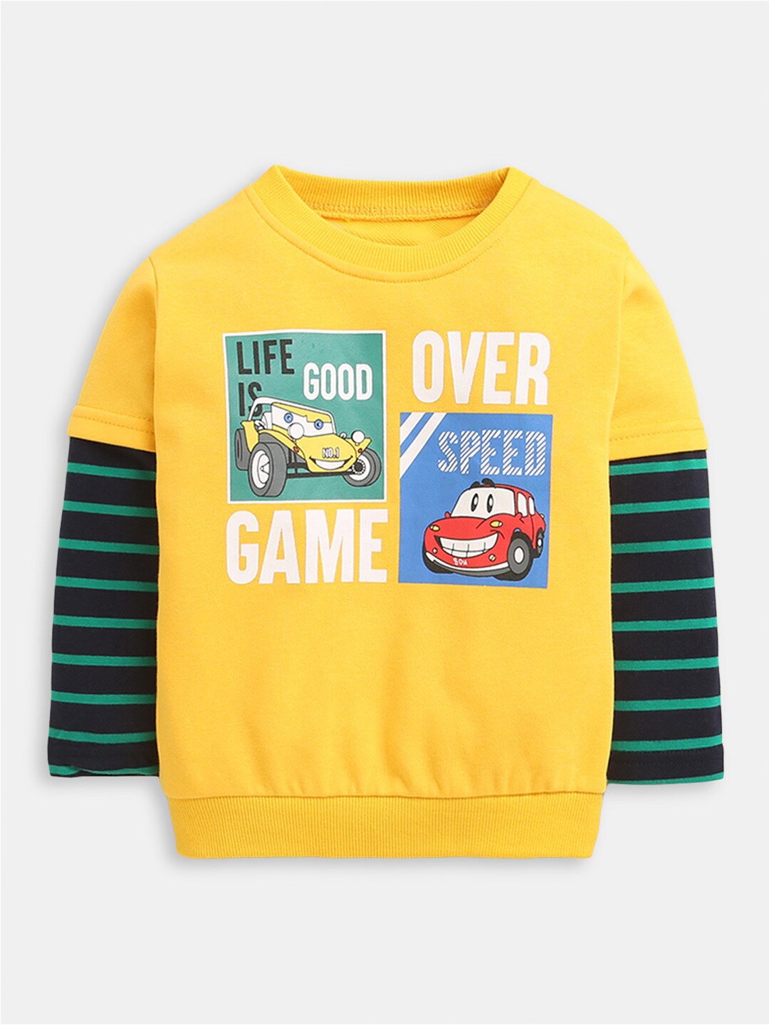 

Hopscotch Boys Yellow Graphic Printed Cotton Sweatshirt