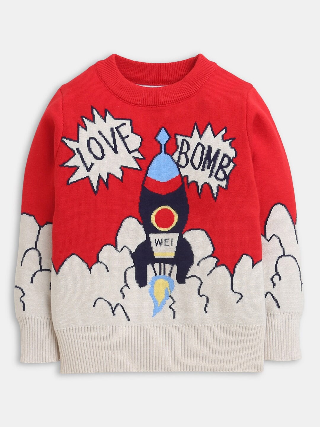 

Hopscotch Boys Red & White Printed Pullover