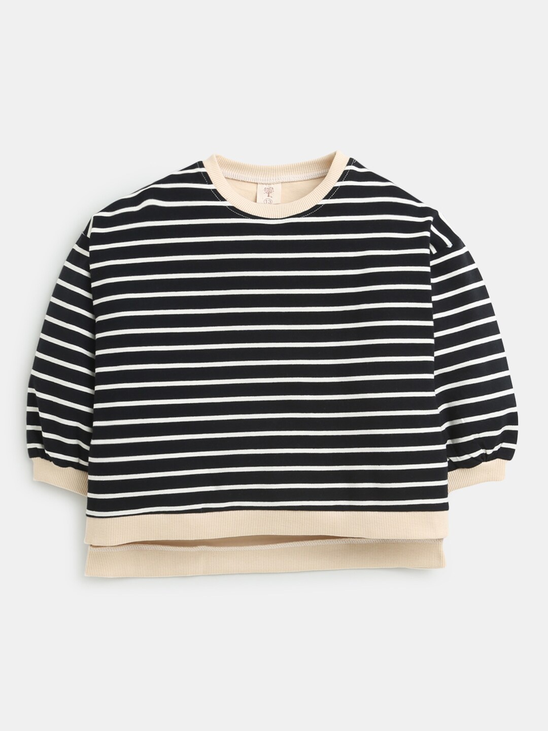 

Hopscotch Girls Beige Striped Sweatshirt