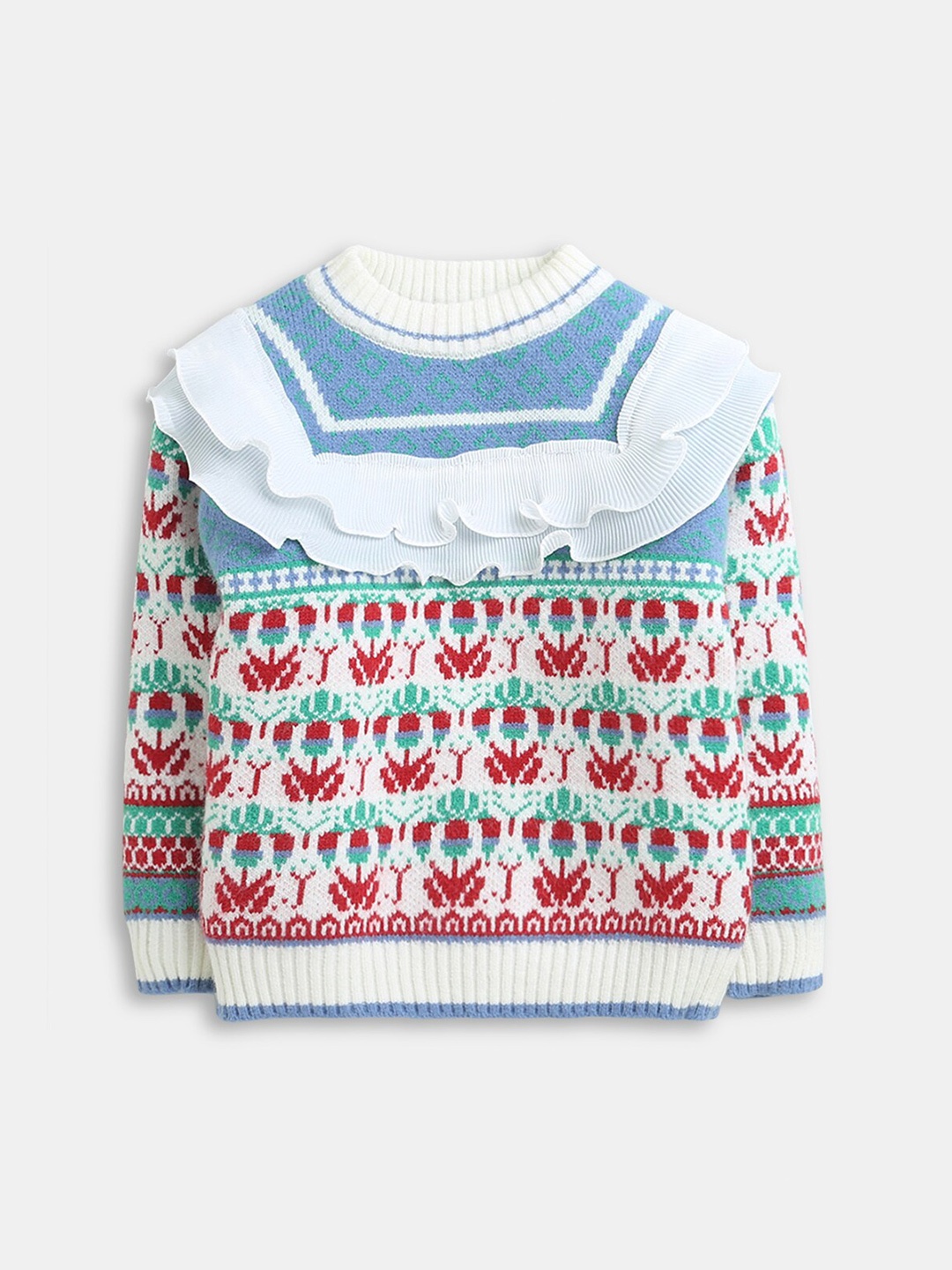 

Hopscotch Girls Blue & White Floral Printed Pullover
