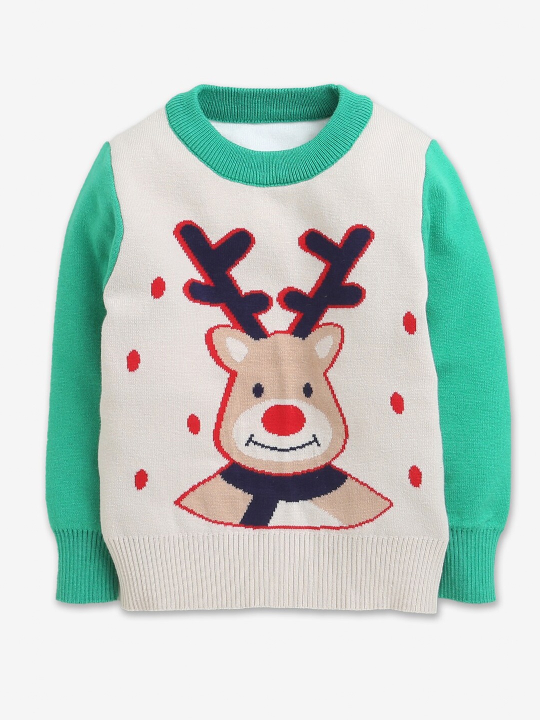 

Hopscotch Kids Green & Beige Printed Pullover