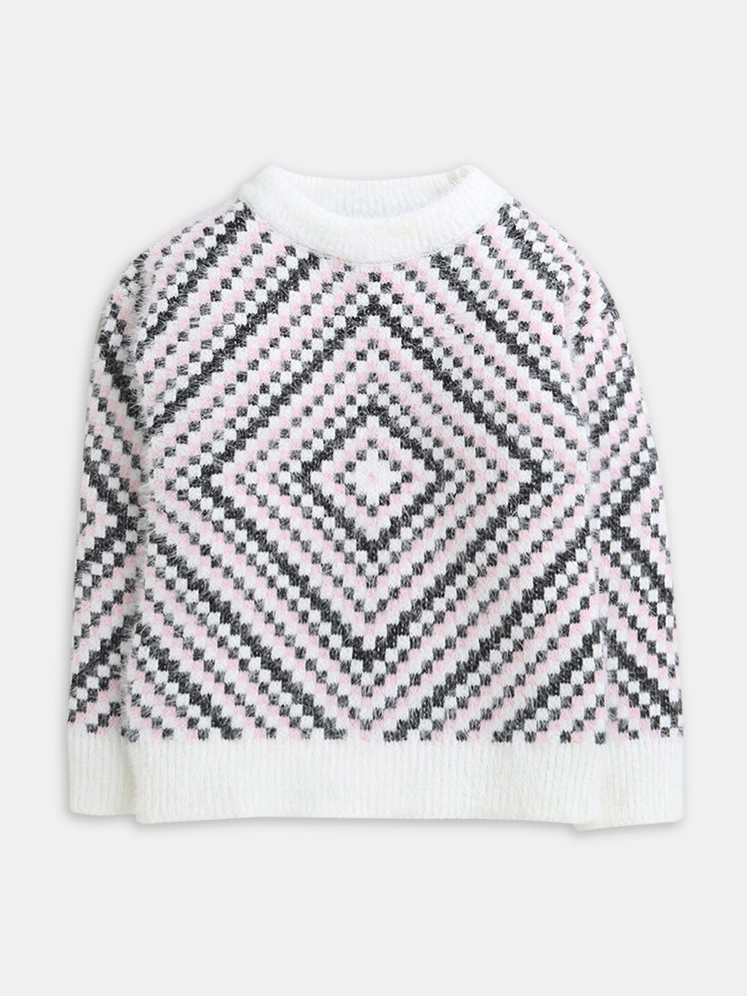 

Hopscotch Boys Black & White Self Design Long Sleeves Pullover Sweaters