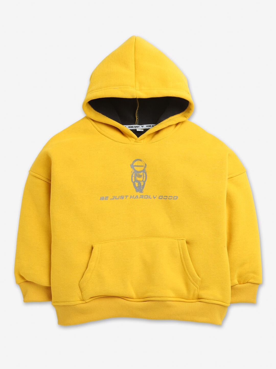 

Hopscotch Boys Yellow Printed Hooded Cotton Sweatshirt