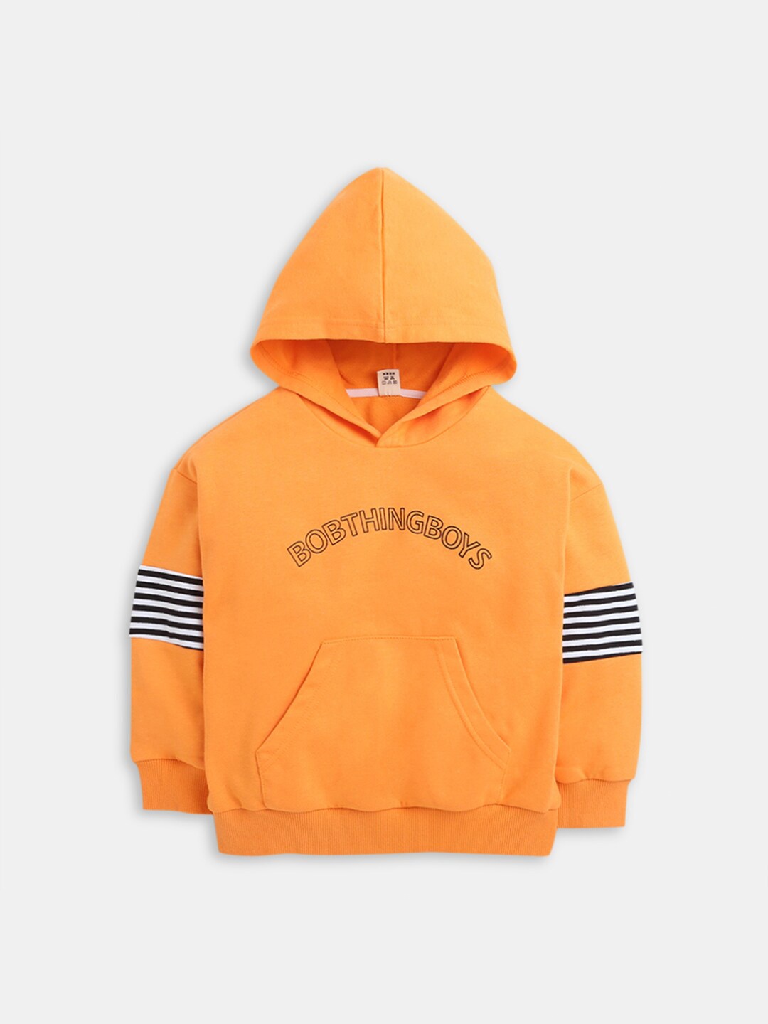 

Hopscotch Boys Orange Printed Hooded Sweatshirt