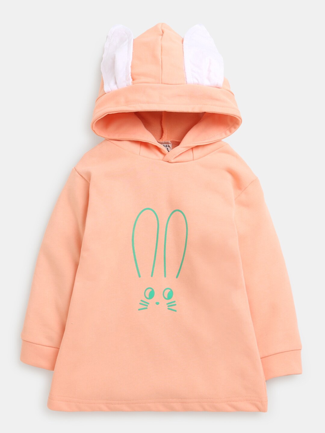 

Hopscotch Girls Orange Graphic Printed Hooded Sweatshirt