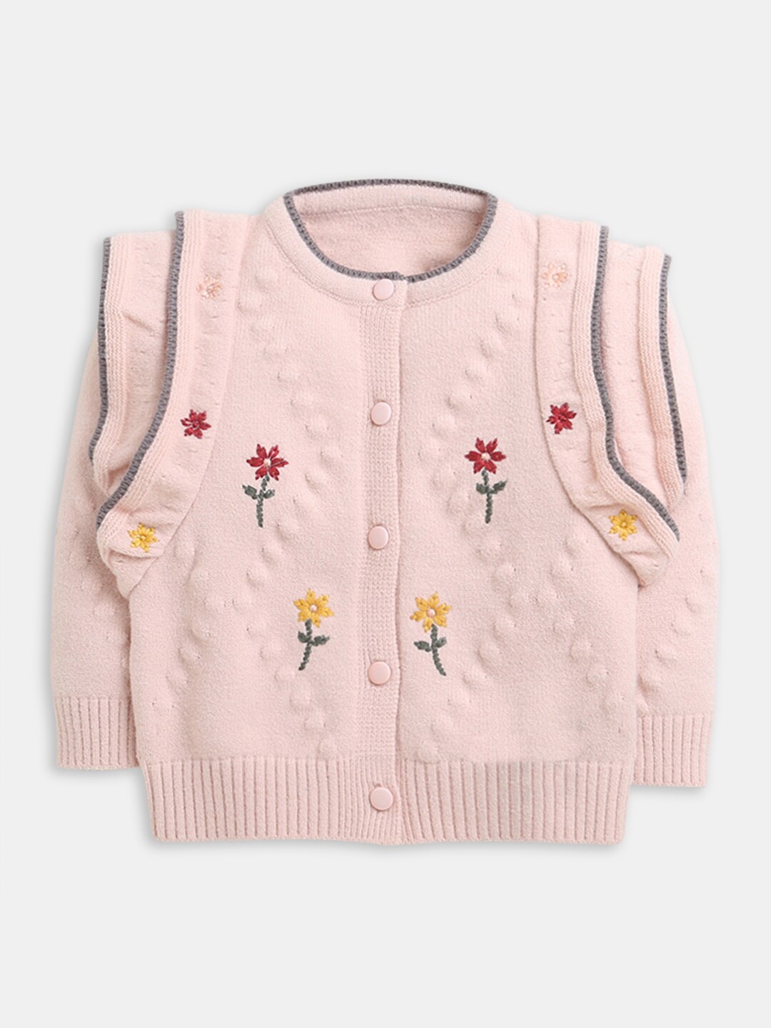 

Hopscotch Girls Pink & Red Floral Full-Sleeve Cardigan