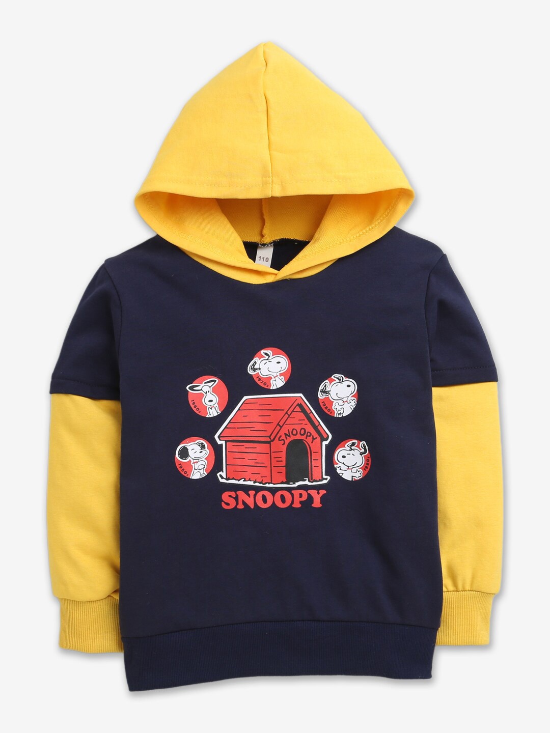 

Hopscotch Boys Yellow Printed Pure Cotton Hooded Sweatshirt