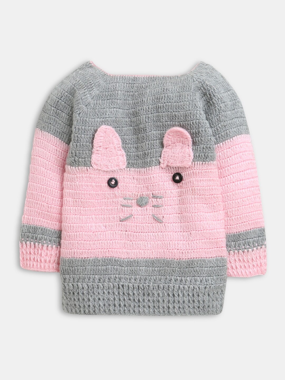 

Hopscotch Boys Grey & Pink Cable Knit Colourblocked Sweater