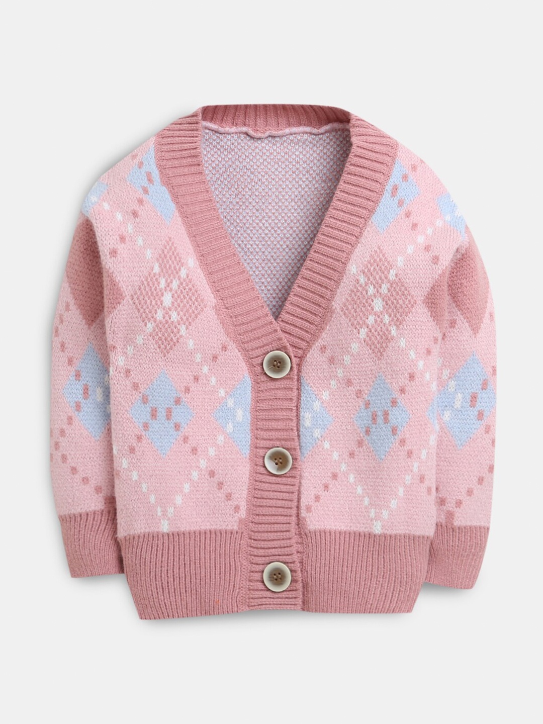 

Hopscotch Girls Pink & White Printed Full-Sleeve Cardigan