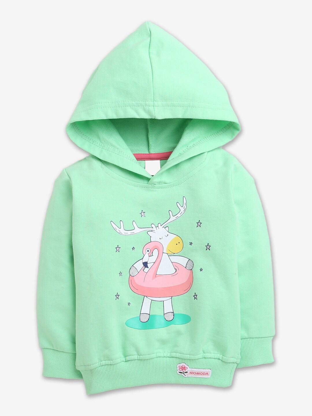 

Hopscotch Girls Green All-Over Print Full-Sleeve Hooded Sweatshirt