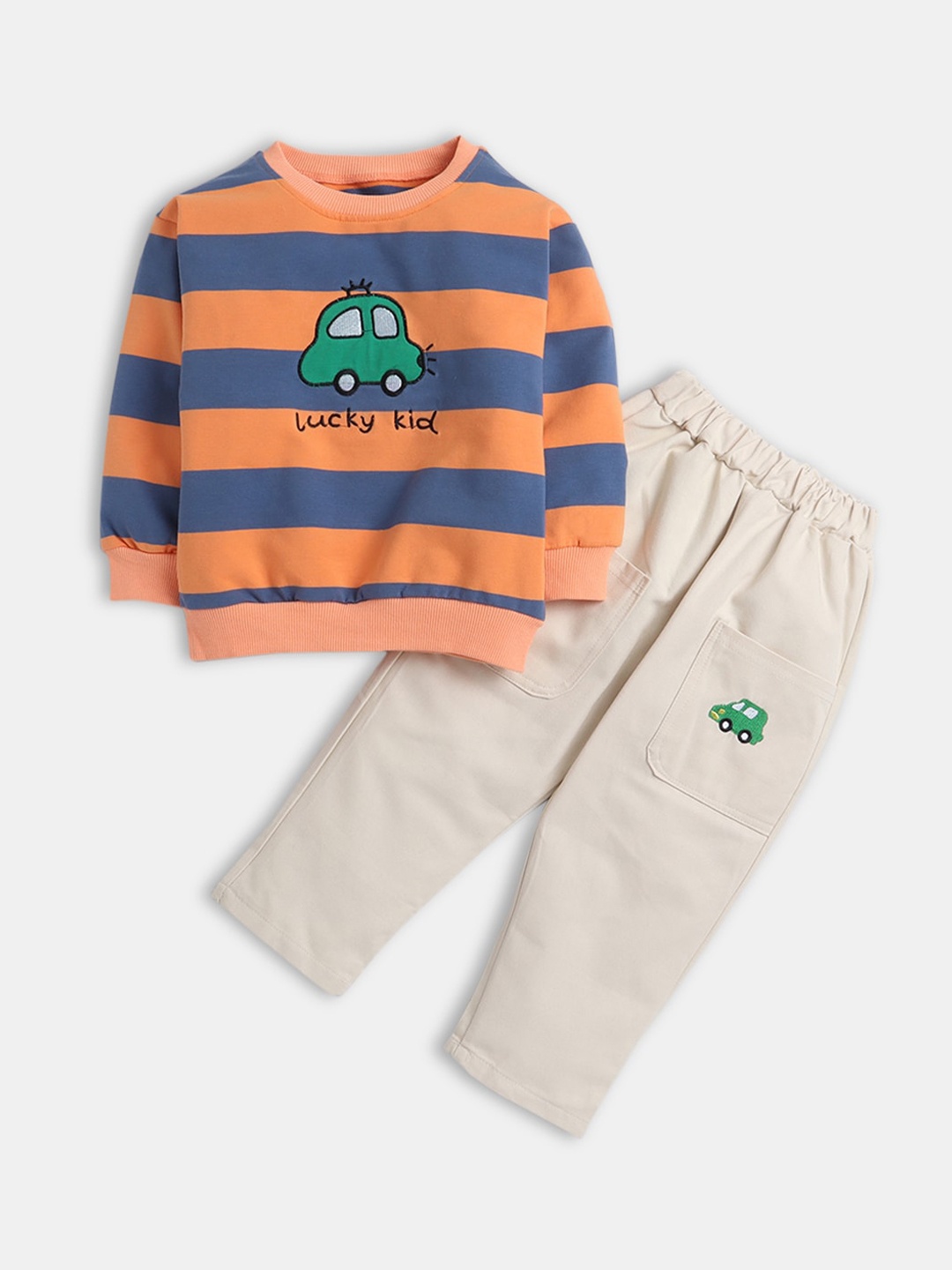 

Hopscotch Boys Orange & Blue Striped T-shirt with Trouser Set