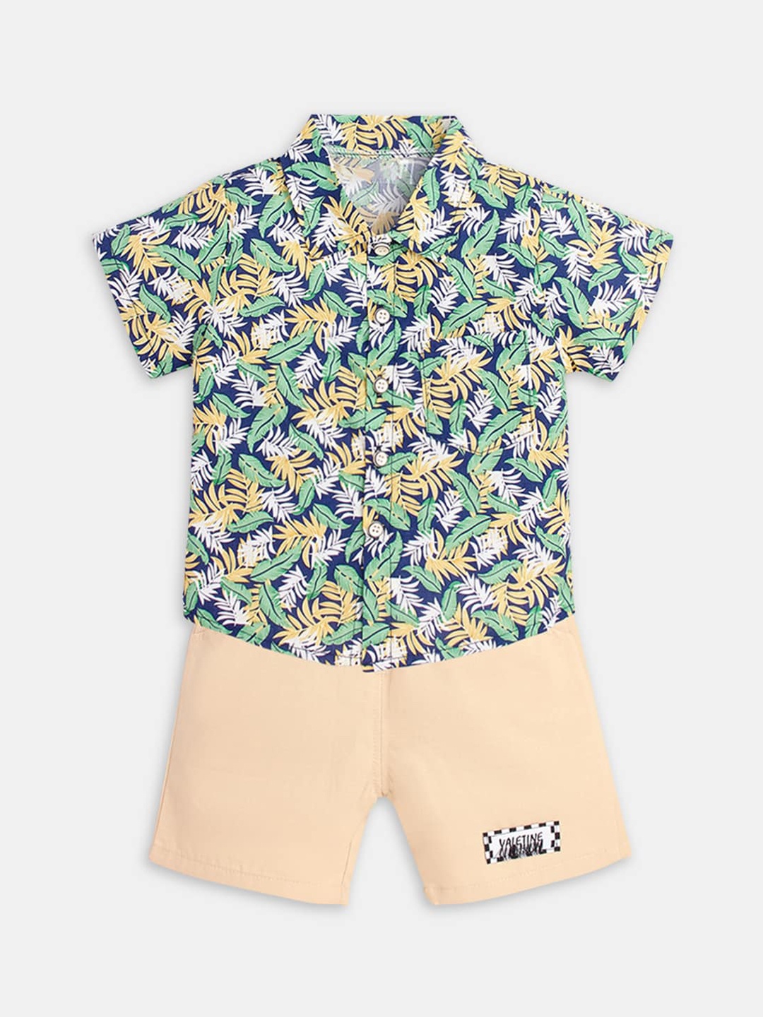 

Hopscotch Boys Green & Cream-Coloured Printed Shirt with Shorts