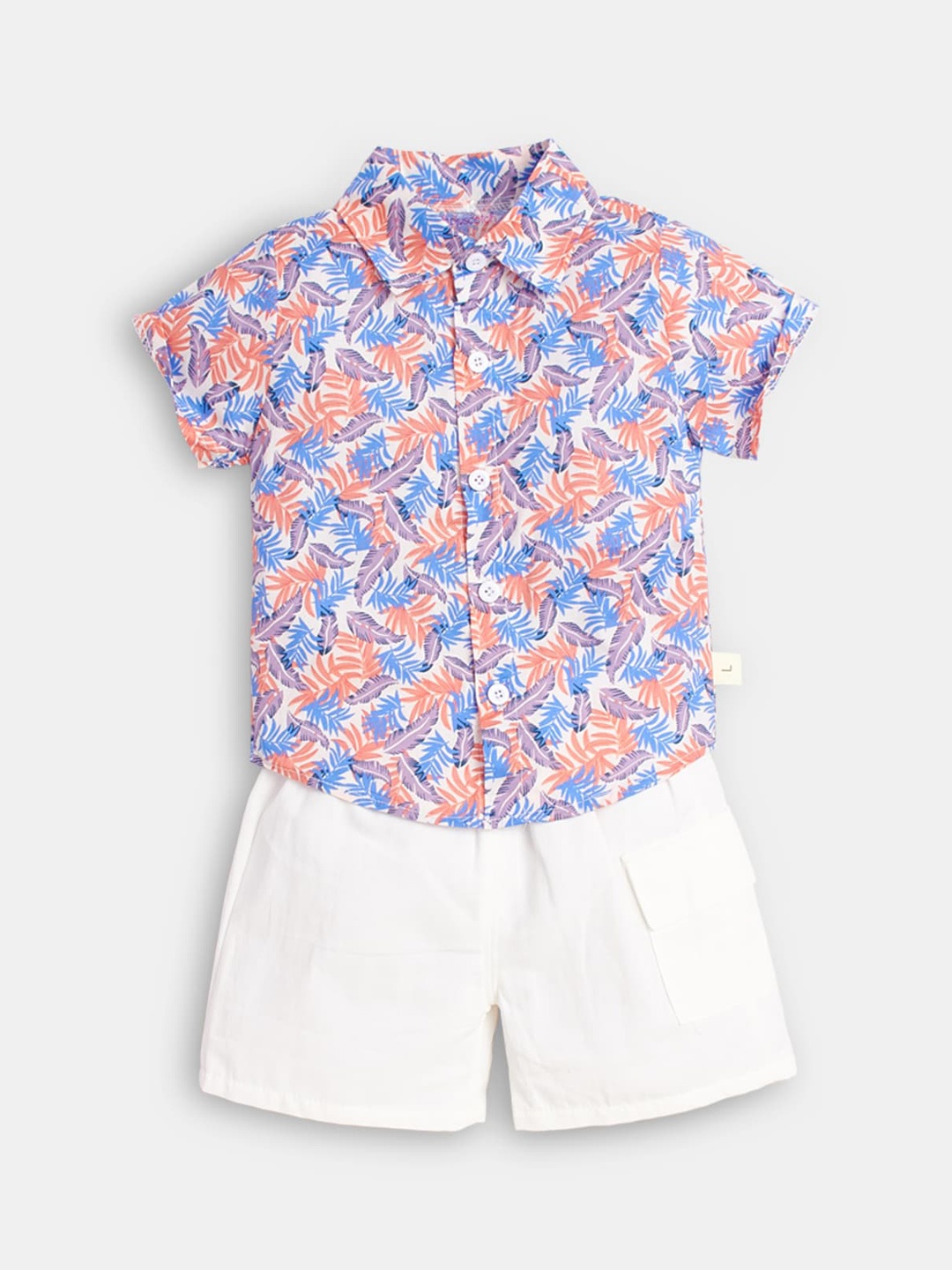 

Hopscotch Boys White & Red Printed Shirt with Shorts