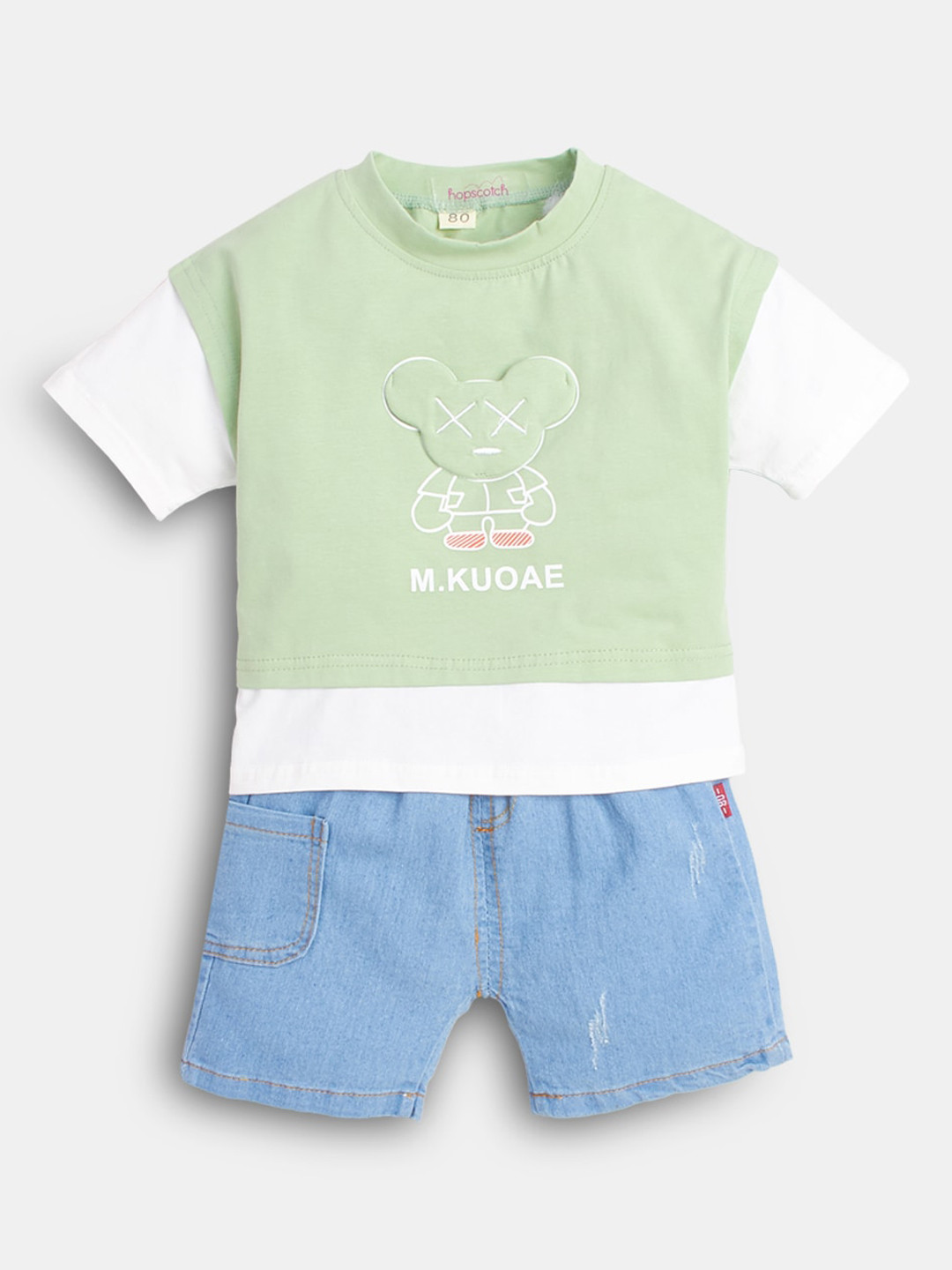 

Hopscotch Boys Green & Blue Printed T-shirt with Shorts