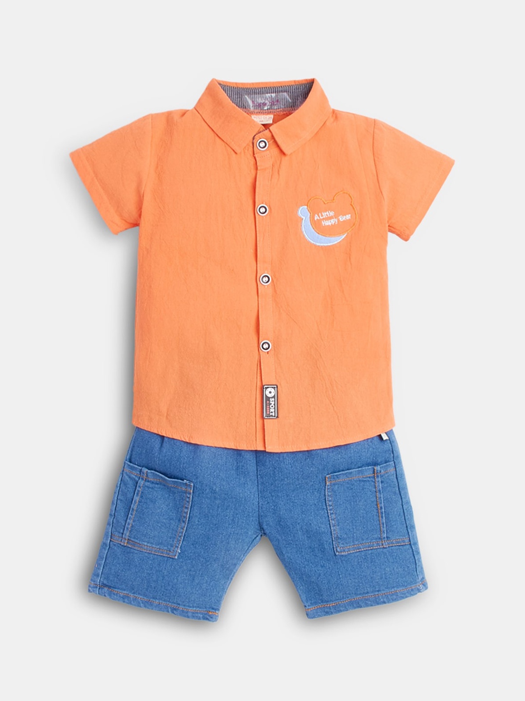 

Hopscotch Boys Orange & Blue Printed Shirt with Shorts