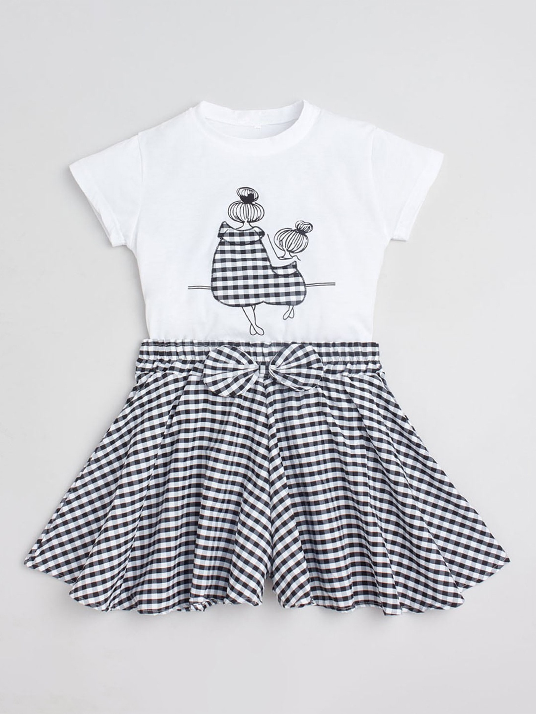 

Hopscotch Girls White & Black Printed T-shirt with Skirt