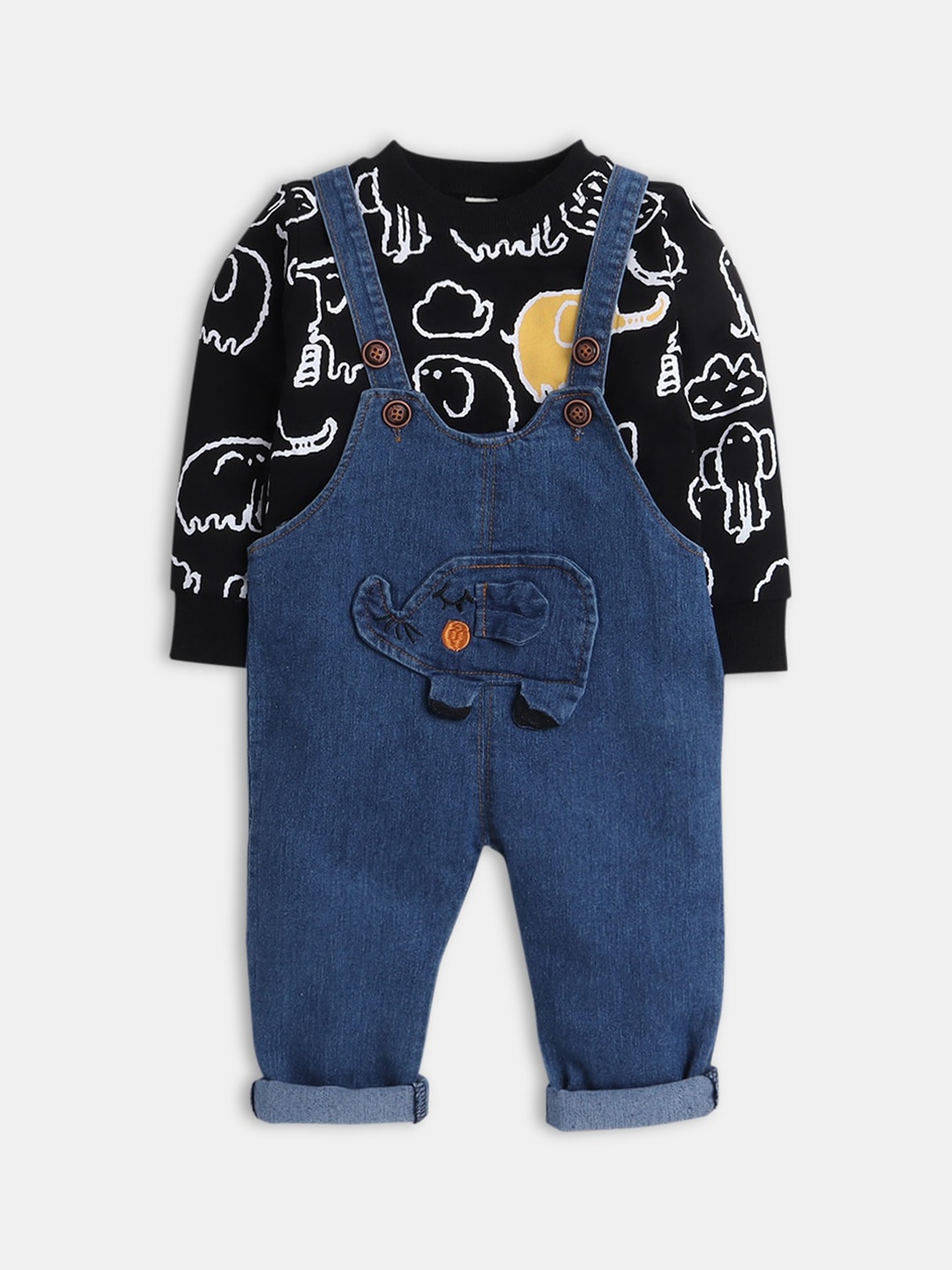 

Hopscotch Boys Black Printed Clothing Set