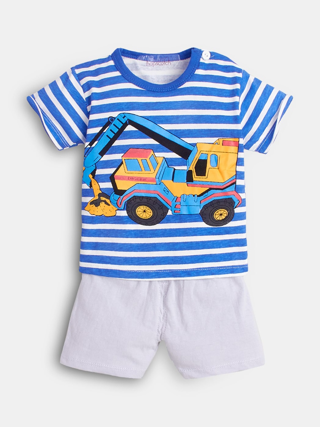 

Hopscotch Boys White & Blue Printed T-shirt with Shorts