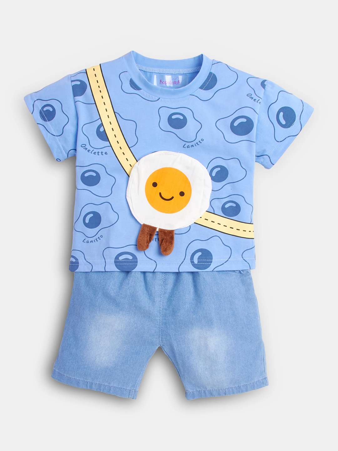 

Hopscotch Boys Blue & White Printed Pure Cotton T-shirt with Shorts