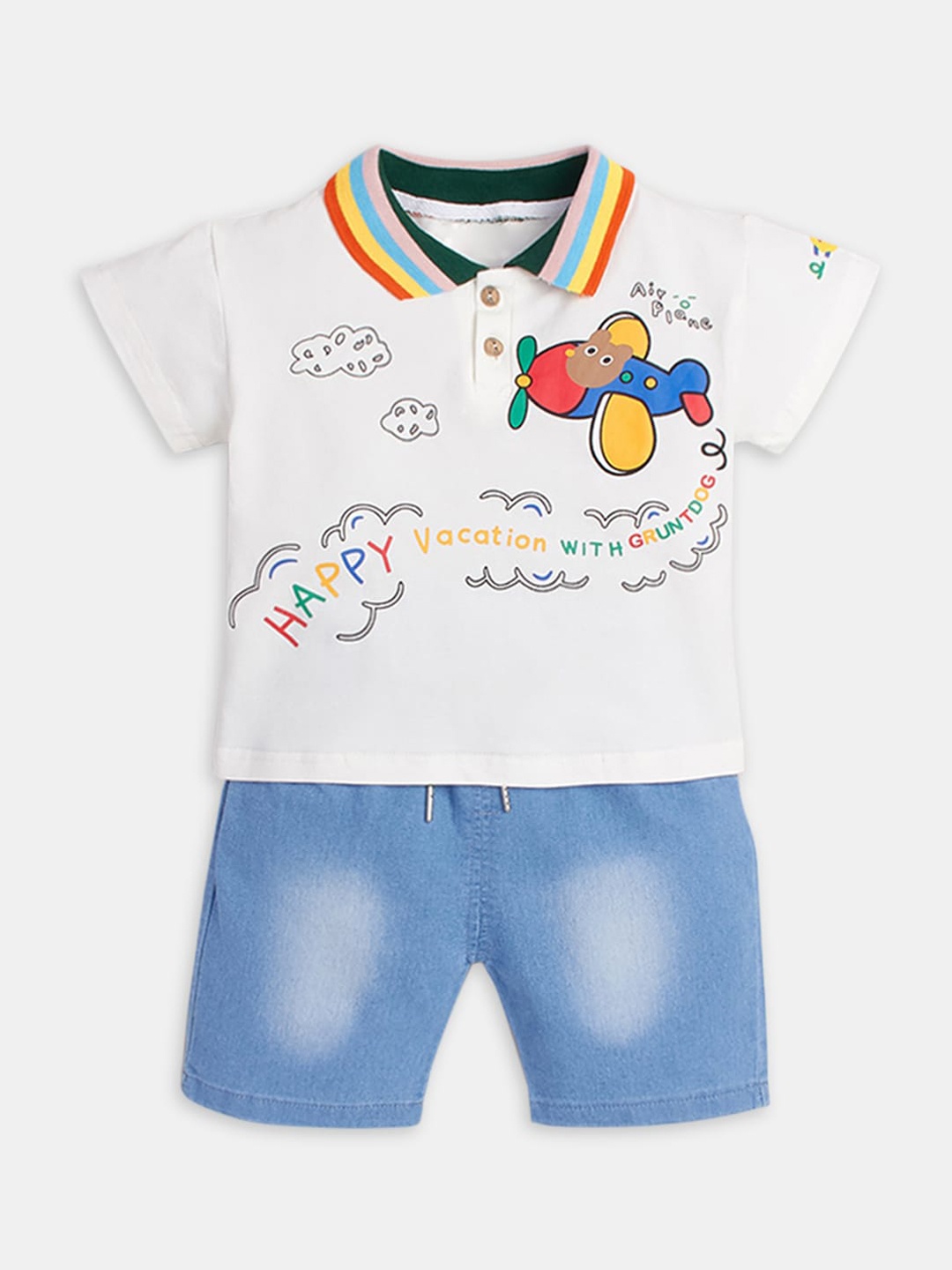 

Hopscotch Boys White & Blue Printed T-shirt with Shorts