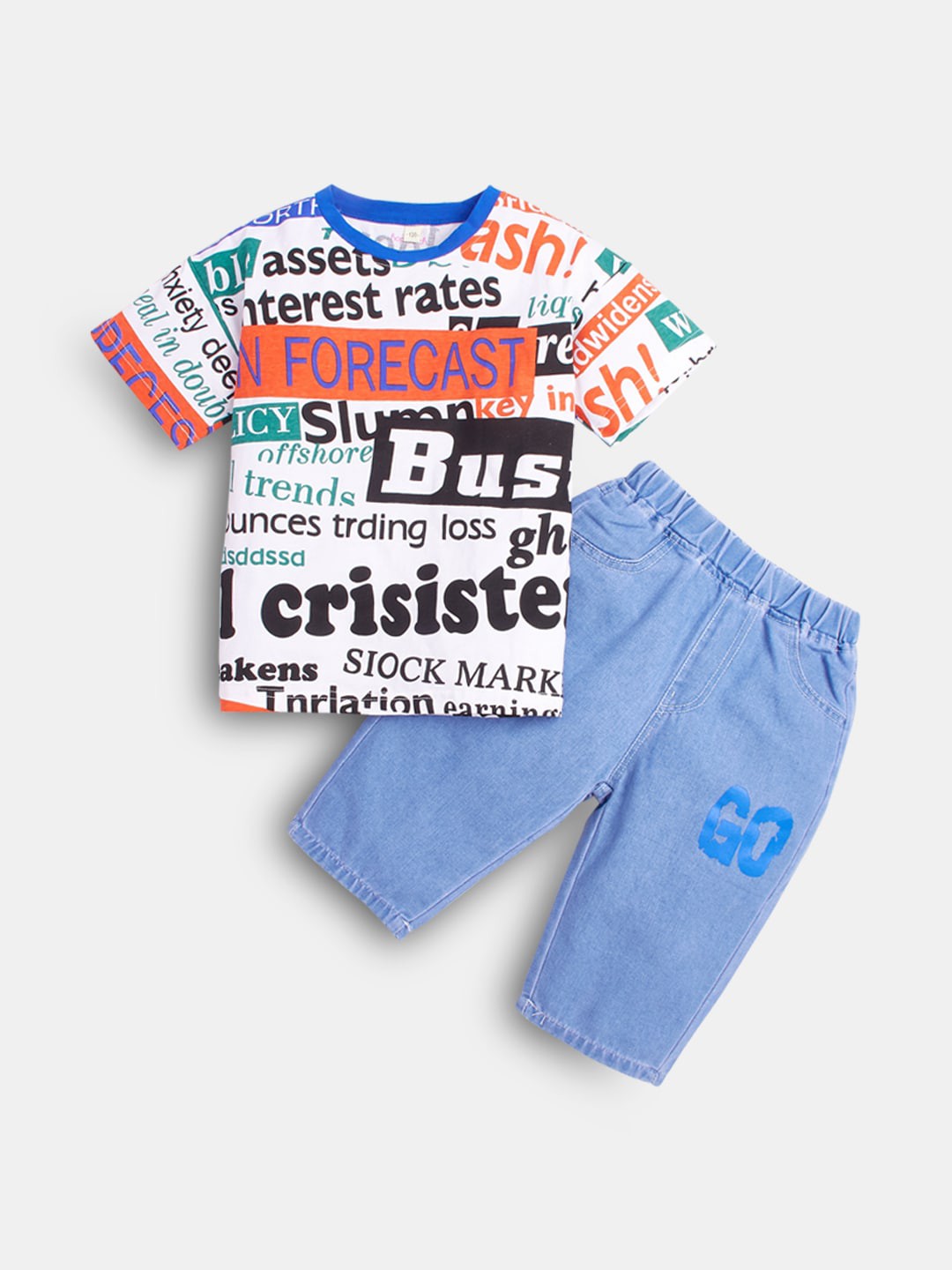 

Hopscotch Boys Orange & White Printed T-shirt with Shorts