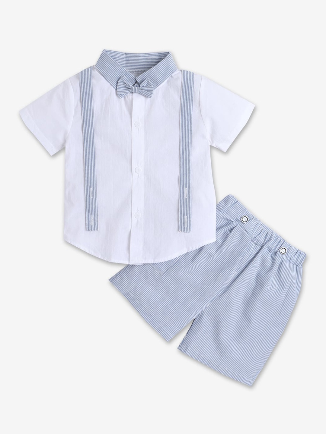 

Hopscotch Boys White & Grey Striped Shirt with Shorts