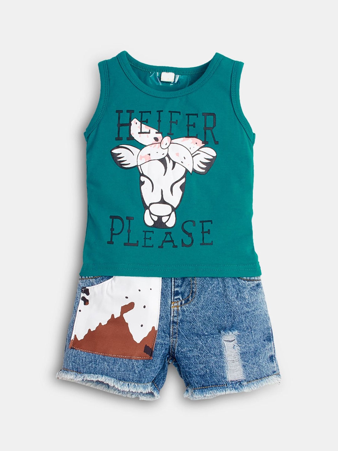 

Hopscotch Boys Blue & Teal Printed T-shirt with Shorts