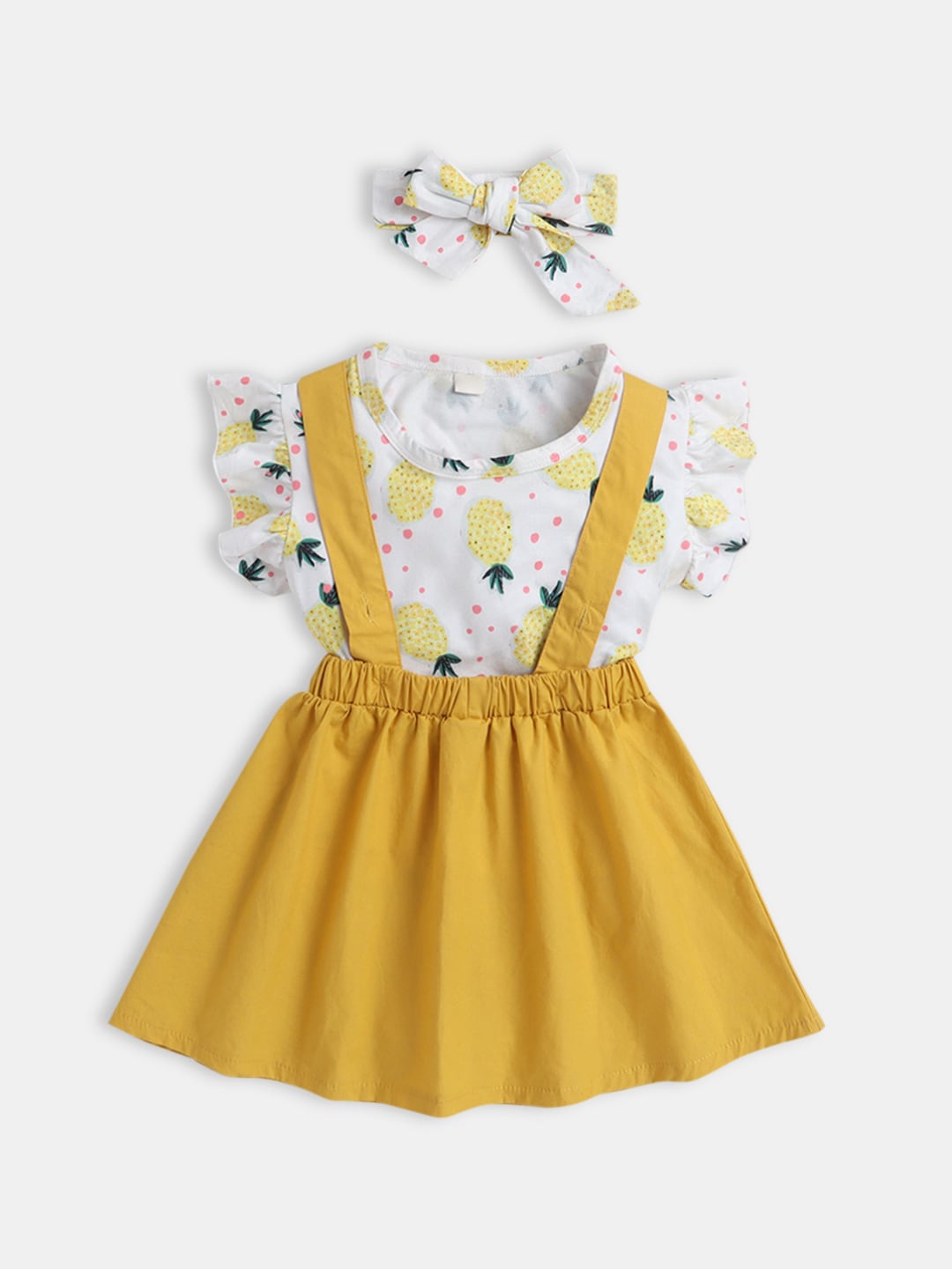 

Hopscotch Girls Yellow & White Printed Top with Skirt