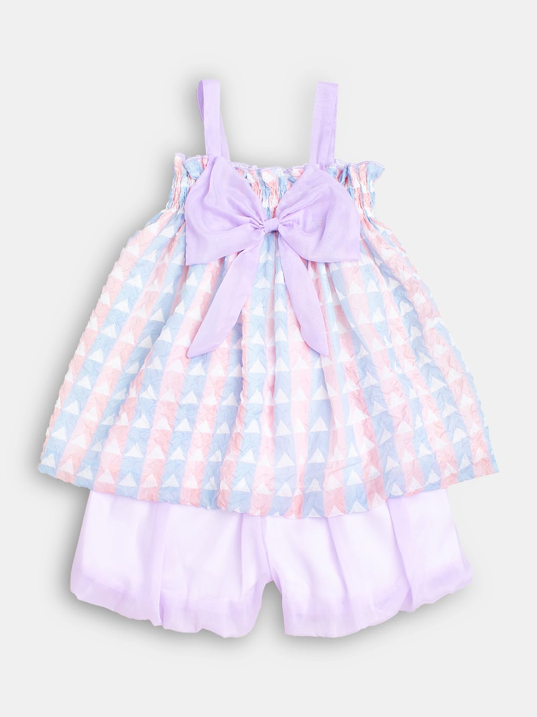

Hopscotch Girls Purple Printed Top with Bow and Shorts set