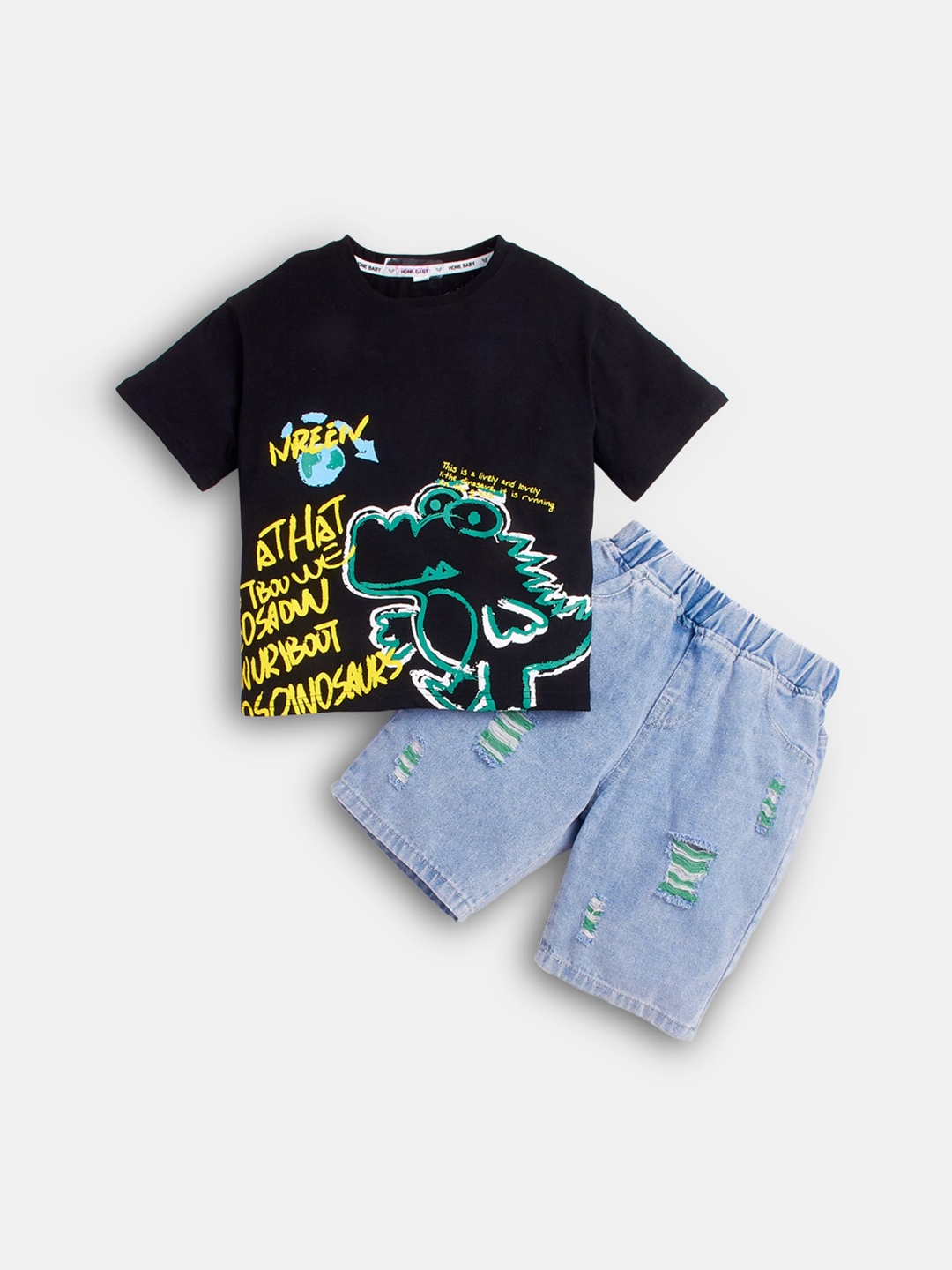 

Hopscotch Boys Black & Blue Typography Printed T-shirt with Shorts