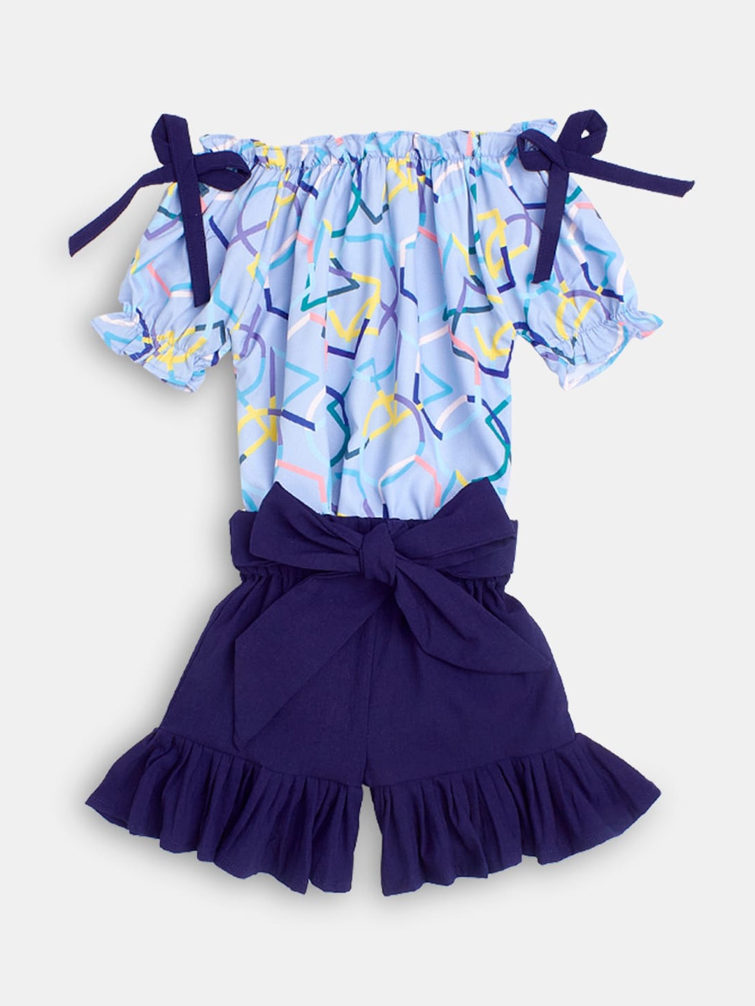 

Hopscotch Girls Blue & Black Printed Top with Shorts