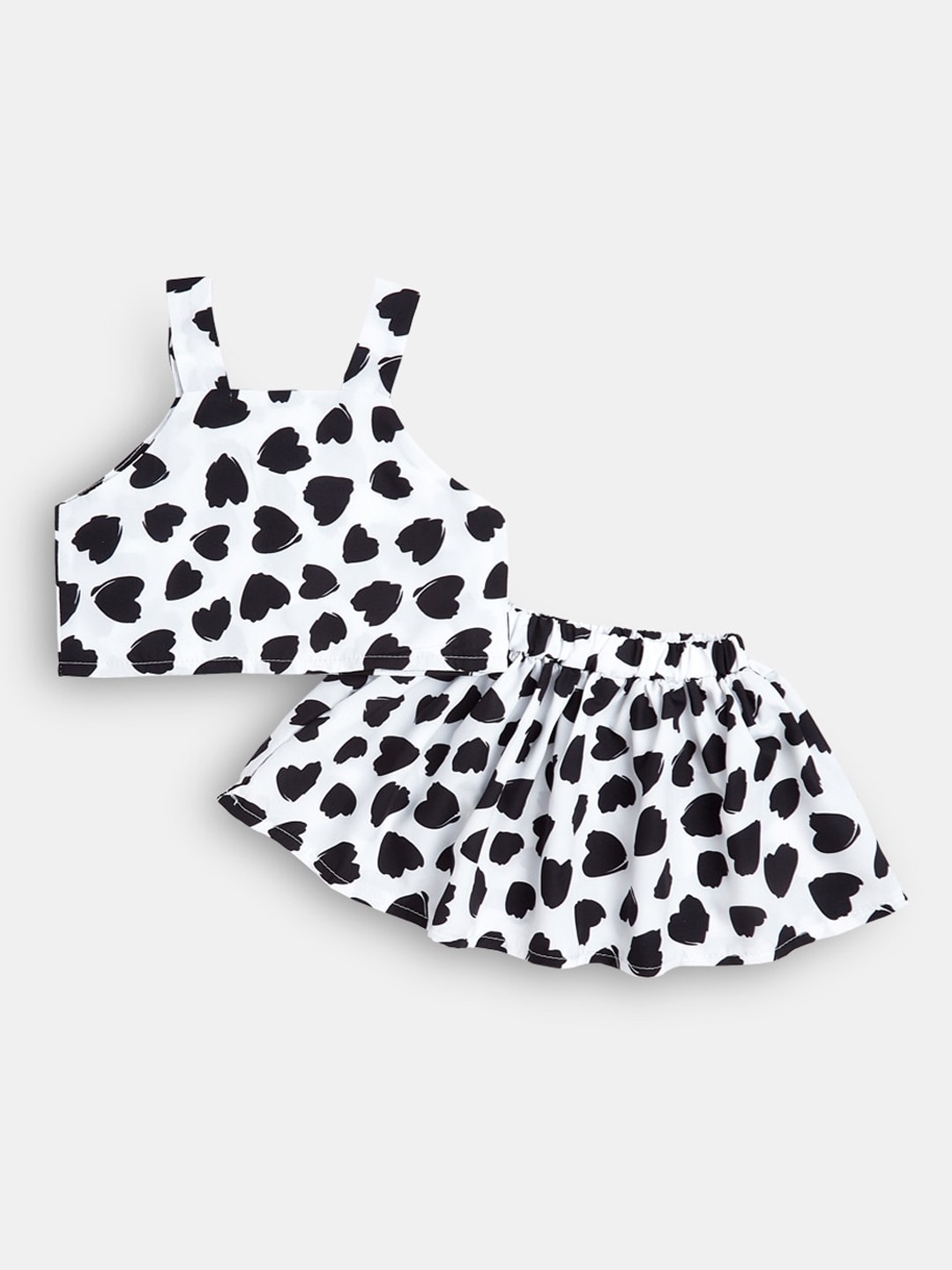 

Hopscotch Girls White & Black Printed Top with Skirt