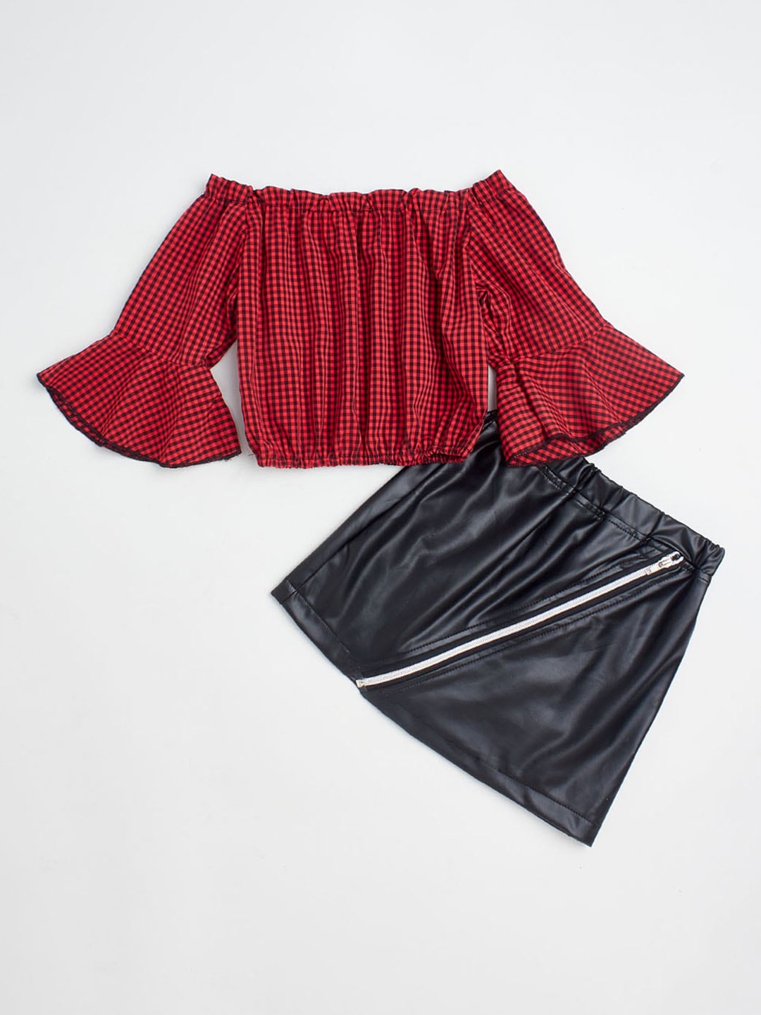 

Hopscotch Girls Red & Black Checked Top with Skirt