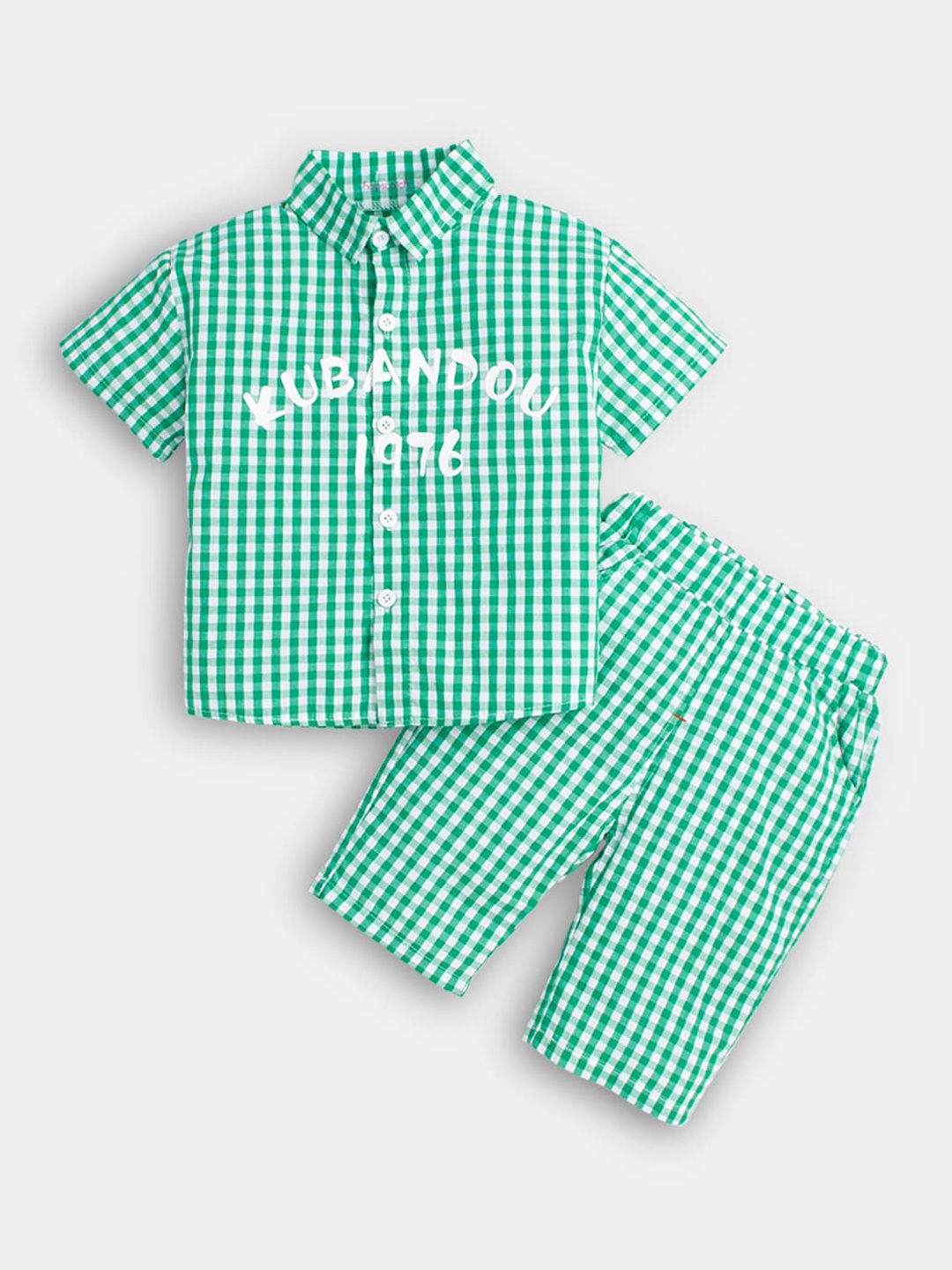 

Hopscotch Boys Green & White Checked Shirt with Shorts Set