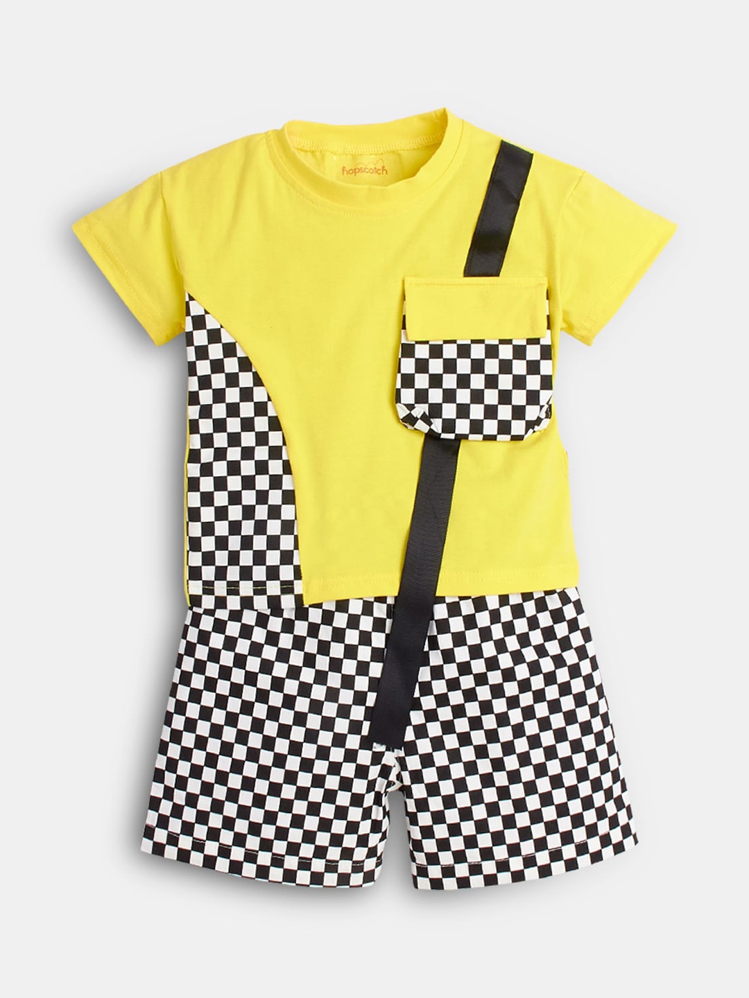 

Hopscotch Boys Yellow & Black Checked T-shirt with Shorts