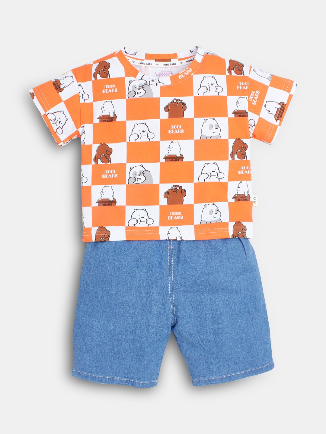 

Hopscotch Boys Orange & White Checked T-shirt with Shorts