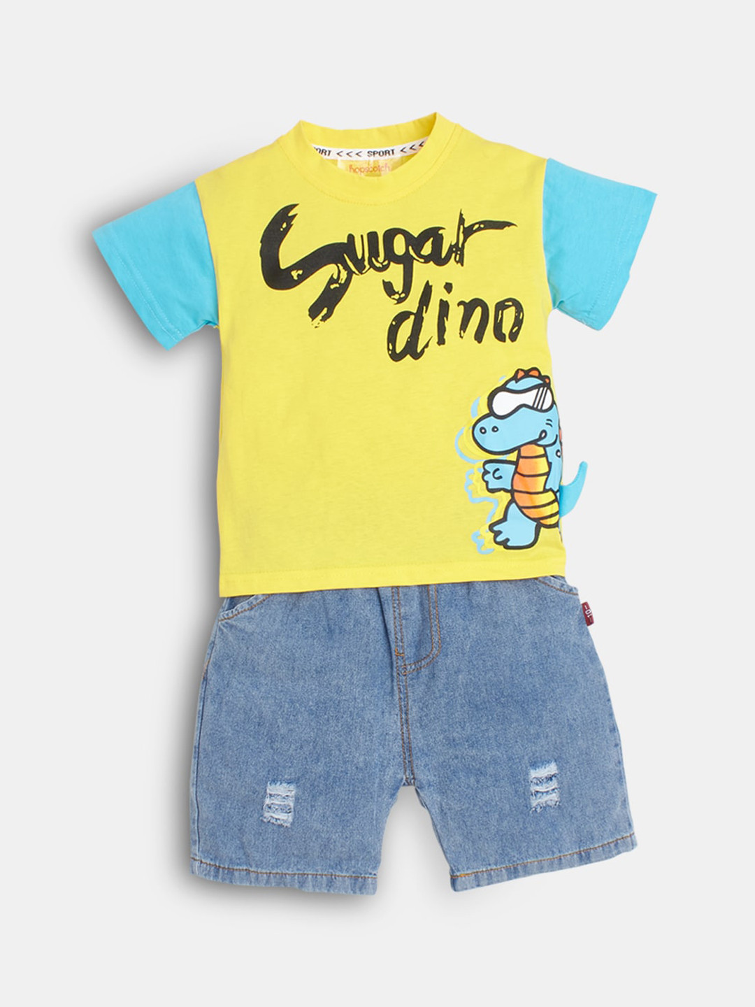 

Hopscotch Boys Yellow & Blue Printed T-shirt with Shorts