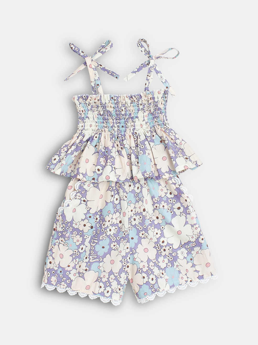 

Hopscotch Girls Purple & White Printed Top with Shorts