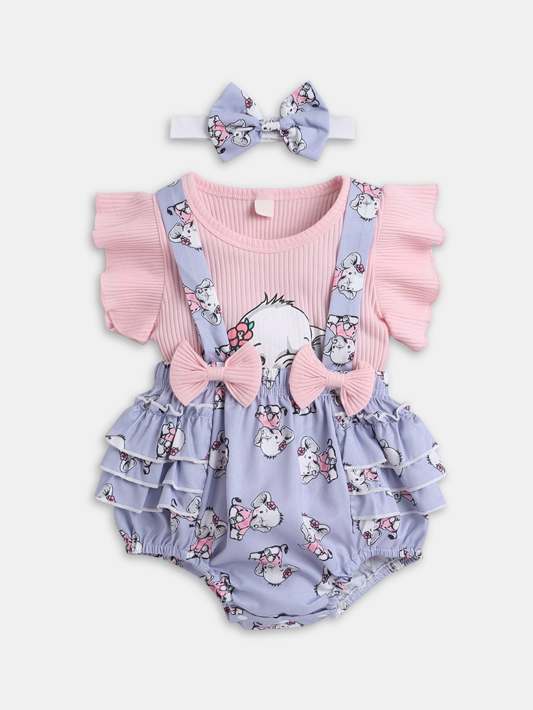 

Hopscotch Girls Pink Animal Print Tee and Shorts Overall Set with Headband