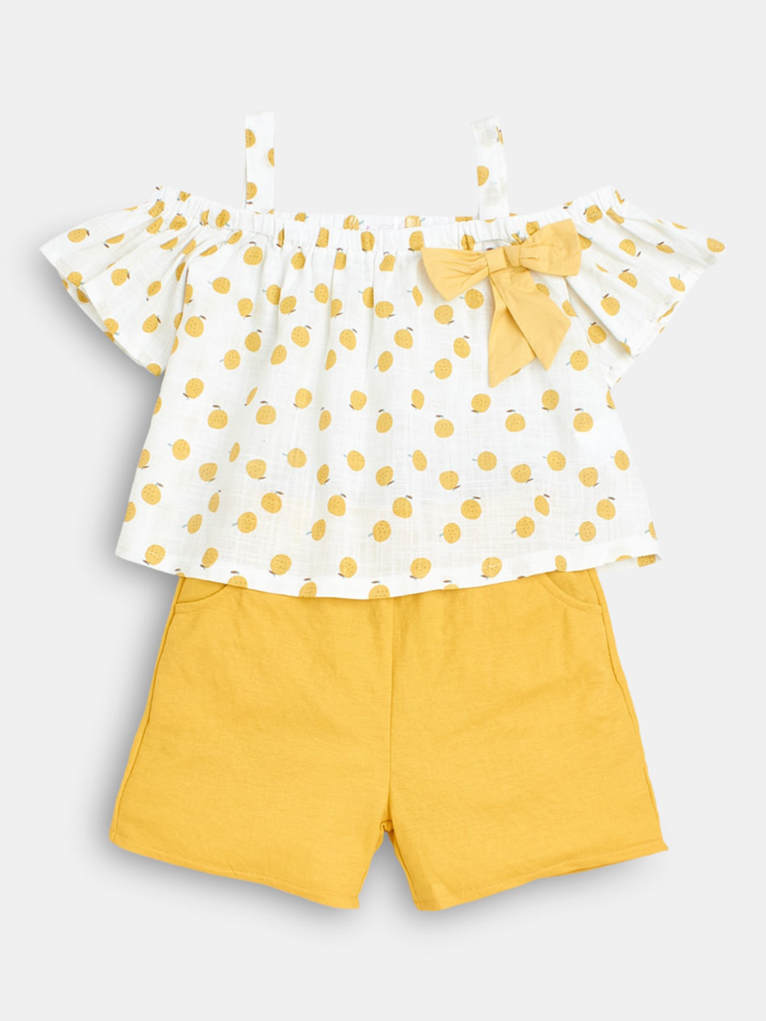 

Hopscotch Girls Yellow & White Printed Top with Shorts Set